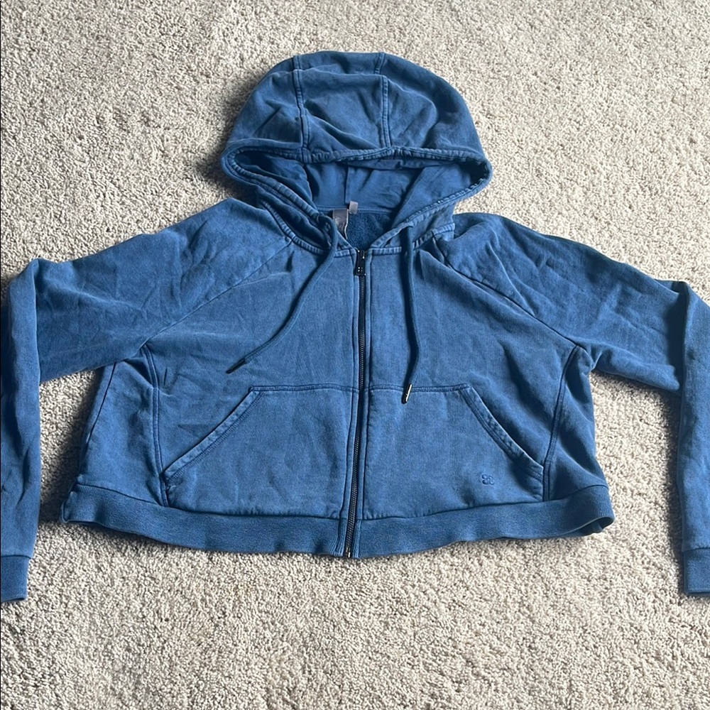 Sweaty Betty Cropped Blue Zip Up Hoodie